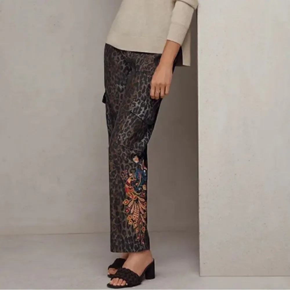 Johnny Was Workshop Shuri Leopard Embroidered Floral Cargo Pant Large